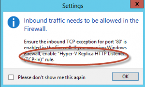Alerta de Firewall para Replicación en Hyper-V 3.