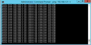 Ping de control durante el move de la VM con Hyper-V 3 Live Migration de Windows Server 2012.