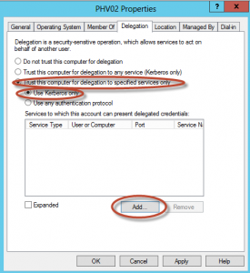 Delegación Kerberos para Live Migration de Hyper-V 3 en Windows Server 2012.