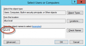 Delegación Kerberos para Live Migration de Hyper-V 3 en Windows Server 2012. Selección de Equipos.