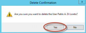 Eliminación de Usuario para prueba de Papelera de Reciclaje de Active Directory en Windows Server 2012