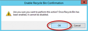 Confirmación de habilitación de Papelera de Reciclaje de Active Directory en Windows Server 2012
