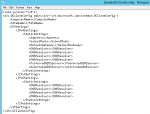 Estructura del archivo Archivo SampleDCCloneConfig.xml que se encuentra en C:WindowsSystem32