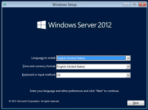 Instalación de Windows Server 2012. Selección de lenguage y formato regional.