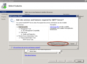 Ilustración 4 – Componentes adicionales requeridos para la instalación del Feature SMTP Server.