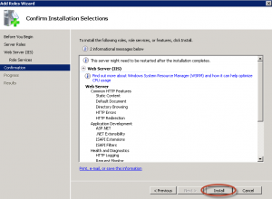 Asistente para agregar el rol IIS en Windows Server 2008 R2.