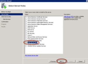 Elección del rol Web Server (IIS) del asistente para agregar roles de Windows Server 2008 R2