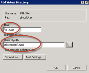 Creación de Directorio Virtual para aislamiento del usuario "ftp_Juan".