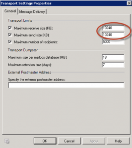 Configuración de Organización - Opciones de Transporte en Exchange 2010