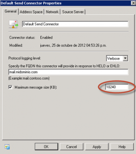 Configuración de Organización - Conector de Envío en Exchange 2010