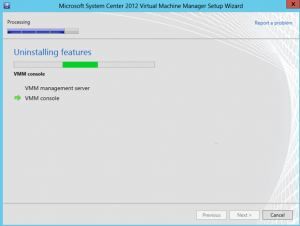 Ilustración 10 – Proceso de desinstalación del System Center Virtual Machine Manager 2012 SP1 Beta.