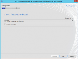 Ilustración 13 – Selección de features a instalar en el asistente de instalación de System Center Virtual Machine Manager 2012 SP1.