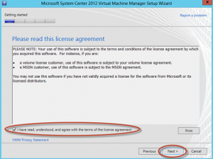 Ilustración 15 - Asistente de Instalación de System Center Virtual Machine Manager 2012 SP1.