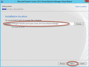 Ilustración 17 - Asistente de Instalación de System Center Virtual Machine Manager 2012 SP1: Selección del Path de instalación.