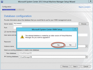 Ilustración 19 – Actualización de base de datos durante la actualización del System Center Virtual Machine Manager 2012 con SP1 integrado.