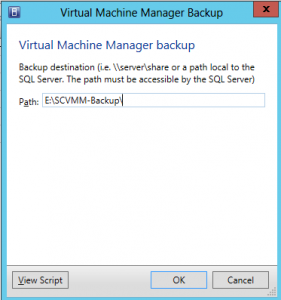 Ilustración 2 – Path para el Backup del System Center Virtual Machine Manager 2012 SP1.