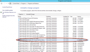 Ilustración 5 – System Center Virtual Machine Manager 2012 SP1 Beta desde "Programs and Features" de Windows Server 2012.