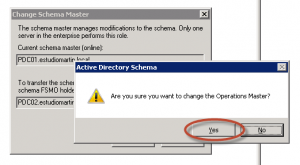 Ilustración 15 - Microsoft Management Console (MMC) para transferir rol Schema Master.