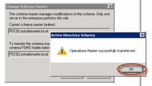 Ilustración 16 - Microsoft Management Console (MMC) para transferir rol Schema Master.