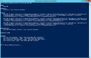 Ilustración 4 – Windows PowerShell para Administrar Hyper-V en Windows Server 2012. Acceso a ayuda de commandos.