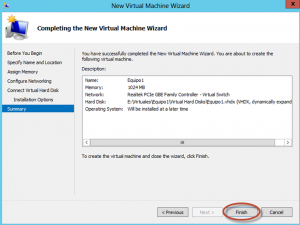 Ilustración 11 – Hyper-V Manager en Windows Server 2012. Creación de un equipo virtual.