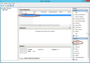 Ilustración 13 – Hyper-V Manager en Windows Server 2012. Modificación (edición) de un equipo virtual.