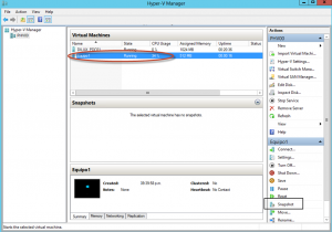 Ilustración 23 – Hyper-V Manager en Windows Server 2012. Snapshot de un Equipo Virtual.