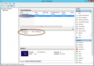 Ilustración 24 – Hyper-V Manager en Windows Server 2012. Snapshot de un Equipo Virtual.
