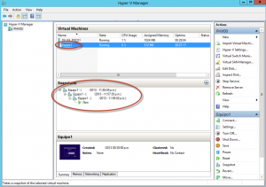 Ilustración 25 – Hyper-V Manager en Windows Server 2012. Snapshot de un Equipo Virtual.