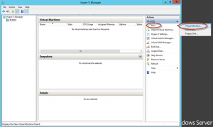 Ilustración 3 – Hyper-V Manager en Windows Server 2012. Creación de un equipo virtual.