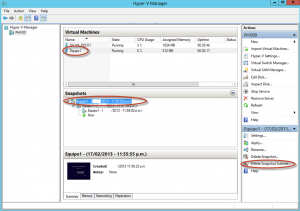 Ilustración 30 – Hyper-V Manager en Windows Server 2012. Snapshot de un Equipo Virtual: eliminación.