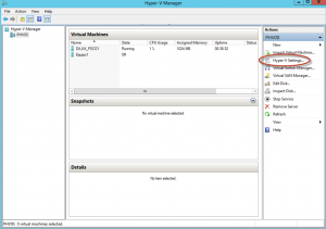 Ilustración 31 – Hyper-V Manager en Windows Server 2012. Opciones generales de Hyper-V.