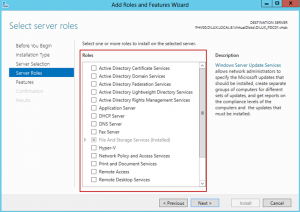 Ilustración 6 – Asistente para Agregar Roles o Características de Windows Server 2012: selección de roles y características disponibles para la instalación (offline servicing).
