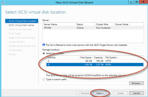 Ilustración 10 – Server Manager para administrar iSCSI Target Server. Creación de iSCSI Virtual Disk y Target.