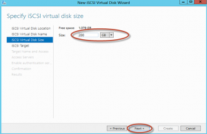 Ilustración 12 – Server Manager para administrar iSCSI Target Server. Creación de iSCSI Virtual Disk y Target.