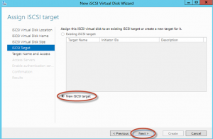 Ilustración 13 – Server Manager para administrar iSCSI Target Server. Creación de iSCSI Virtual Disk y Target.