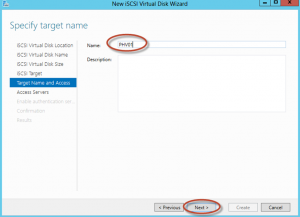 Ilustración 14 – Server Manager para administrar iSCSI Target Server. Creación de iSCSI Virtual Disk y Target.