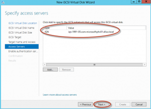 Ilustración 16 – Server Manager para administrar iSCSI Target Server. Creación de iSCSI Virtual Disk y Target.