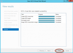 Ilustración 19 – Server Manager para administrar iSCSI Target Server. Creación de iSCSI Virtual Disk y Target.