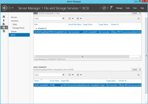 Ilustración 20 – Server Manager para administrar iSCSI Target Server. Creación de iSCSI Virtual Disk y Target.