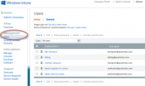 Ilustración 1 – Usuarios de Windows Intune desde el Portal de Administración.