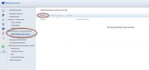 Ilustración 4 – Consola de Administración de Windows Intune: administración de administradores de servicio.