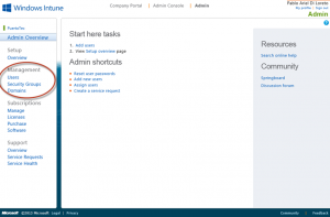 Ilustración 1 - Portal de Administración de Windows Intune. Management de Usuarios.