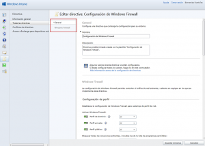 Ilustración 13 - Consola de Administración de Windows Intune. Administración de Directivas de Windows Firewall.