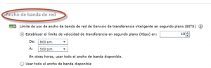 Ilustración 19 - Consola de Administración de Windows Intune. Administración de Directivas de administración de Ancho de Banda.