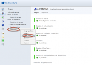 Ilustración 26 - Consola de Administración de Windows Intune. Grupos de Usuarios y Equipos.