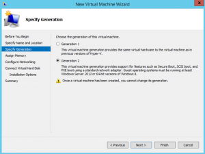 Ilustración 3 - Asistente de creación de Máquina Virtual en Windows Server 2012 R2: creación de equipo generación 2.