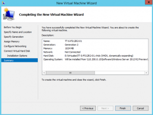 Ilustración 8 - Asistente de creación de Máquina Virtual en Windows Server 2012 R2: creación de equipo generación 2.