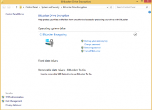 Ilustración 16 – Habilitación de BitLocker en Windows 8.1 Professional. Opciones de BitLocker una vez activado en la unidad de sistema operativo.
