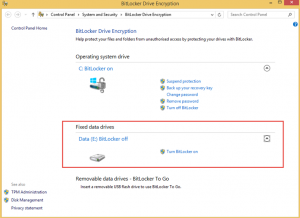 Ilustración 2 – Habilitación de BitLocker en Windows 8.1 Professional sobre el disco de datos.